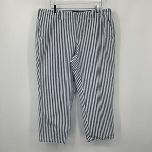 Lands End striped cropped ankle pants blue white stripe stretch cotton women 18W